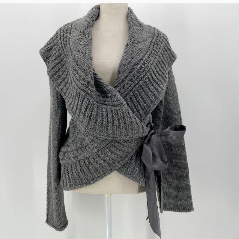 NWT Apt. 9 Gray Knit Cardigan Ribbon Sweater Large